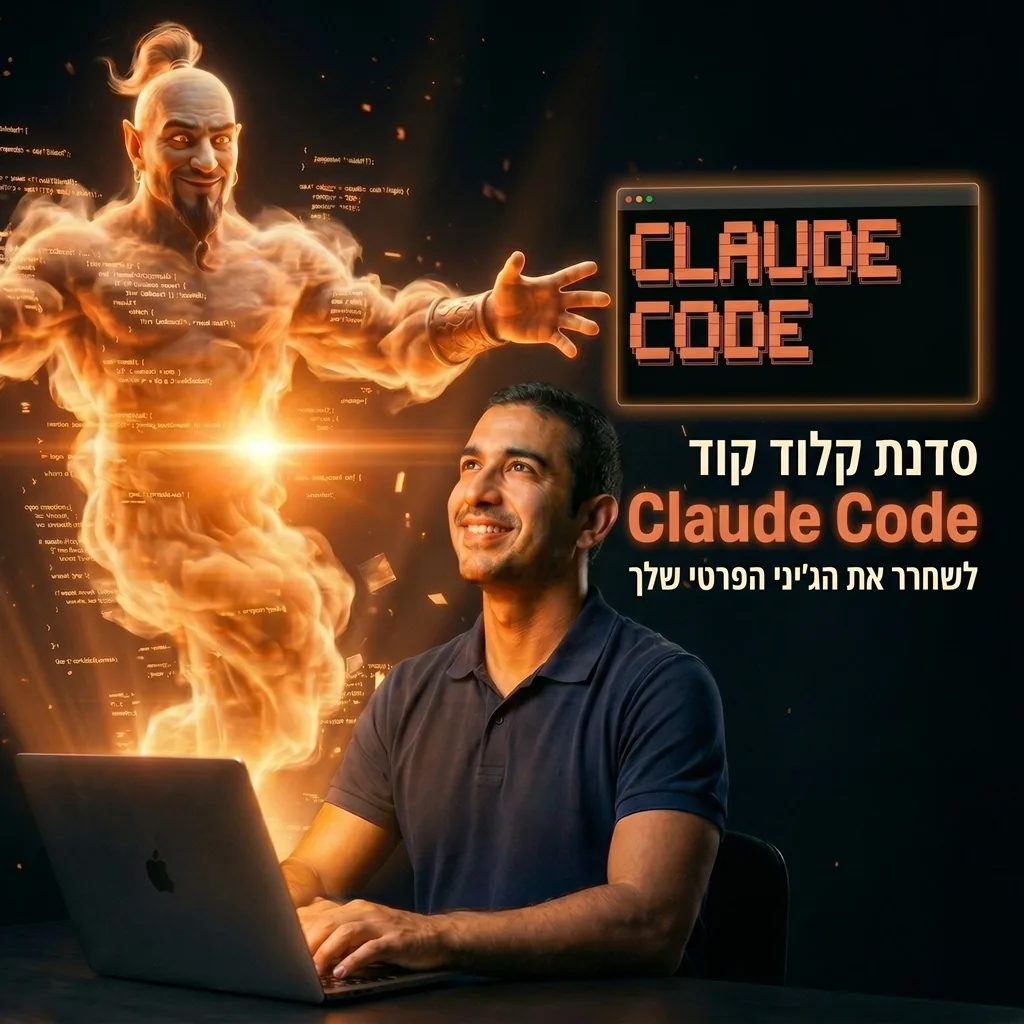 עמיחי שקל לצד ג׳יני ומחשב, סדנת Claude Code