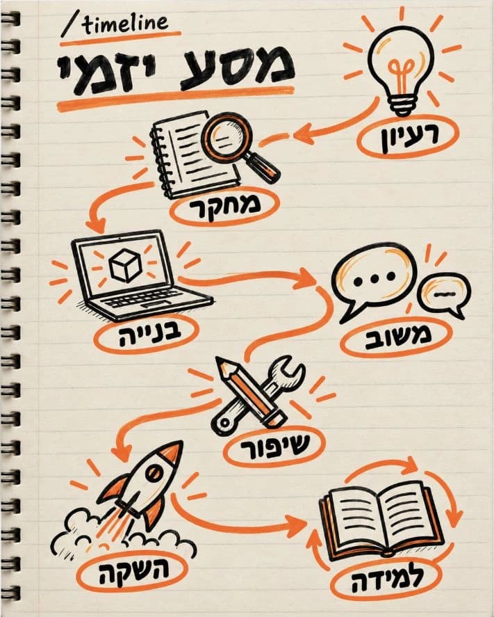 צילום מסך אמיתי מ־ChatGPT: ציר זמן של מסע יזמי