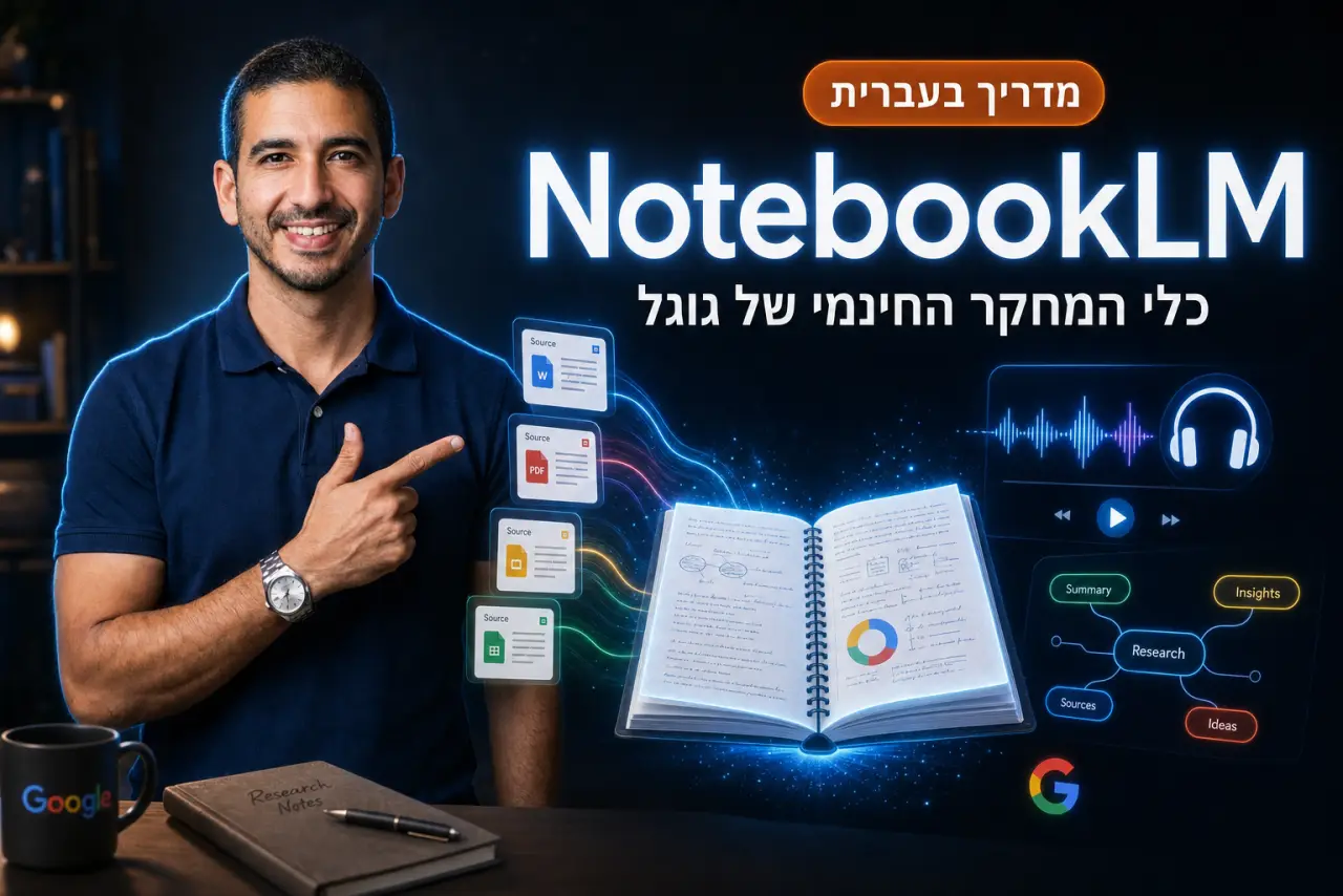 NotebookLM בעברית · מסמך, סיכום ופודקאסט