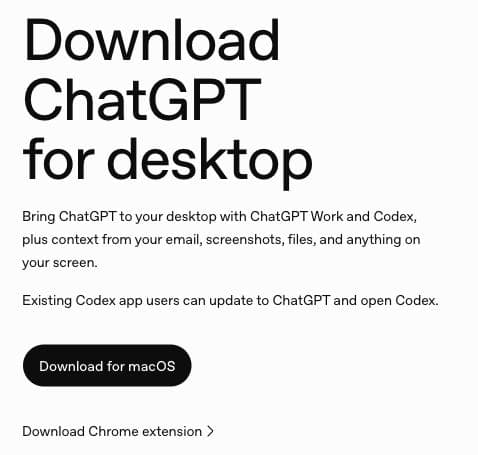 עמוד ההורדה הרשמי של ChatGPT עם כפתור הורדה ל־Mac