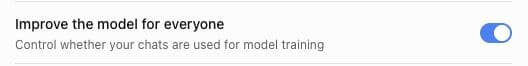 האפשרות Improve the model for everyone בבקרות הנתונים של ChatGPT