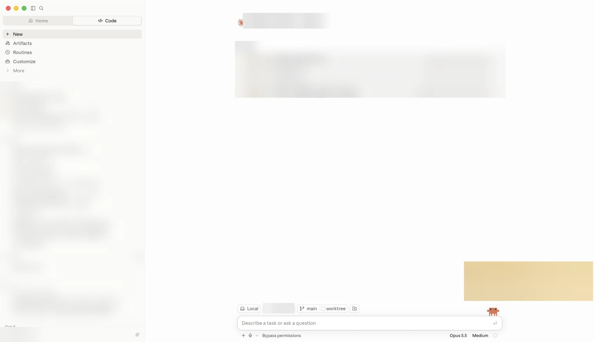 לחצו Code, ואז New לפתיחת משימה חדשה.